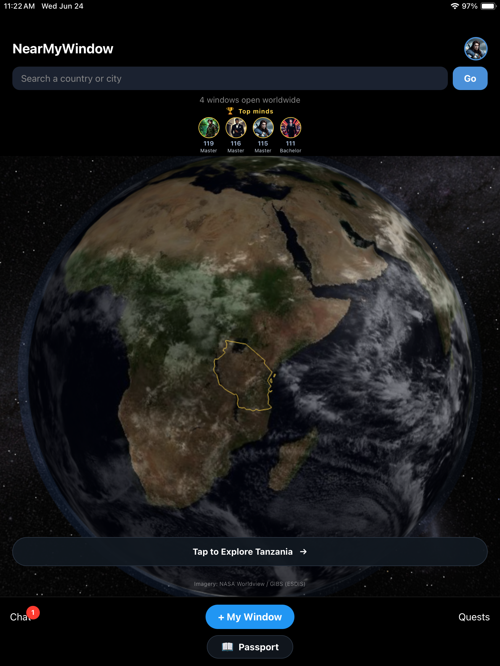 Tanzania highlighted on the globe