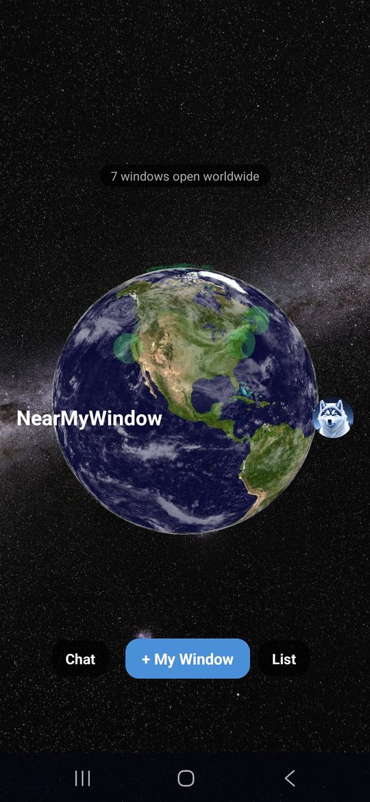 NearMyWindow app showing the interactive globe